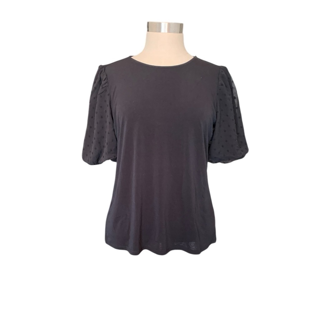 Adrianna Papell clip dot puff sleeve knit top